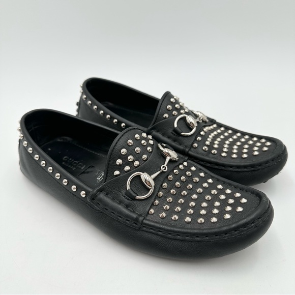 Gucci Horsebit Studded Leather Moccasin Driving Loafers Black - Picture 1 of 10